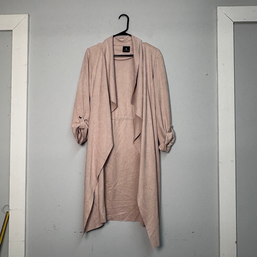 Jules & Leopold Womens Blush Pink Faux Suede Open Front Duster Coat Large